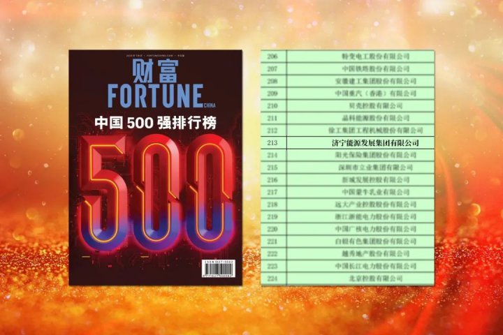喜讯丨济宁能源集团跃居《财富》中国500强第213位